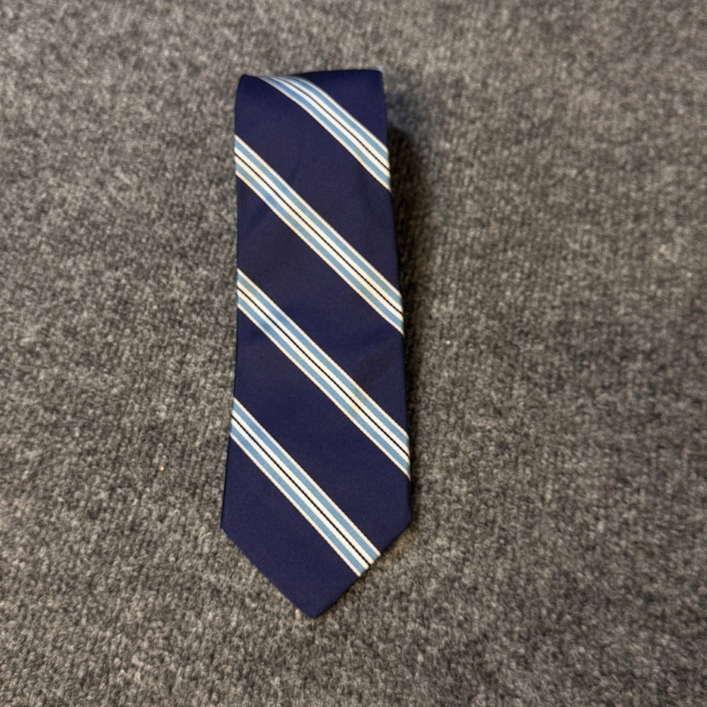 Ben Silver Silk Necktie Mens OS Navy Blue Repp Stripe Preppy Ivy League Classic